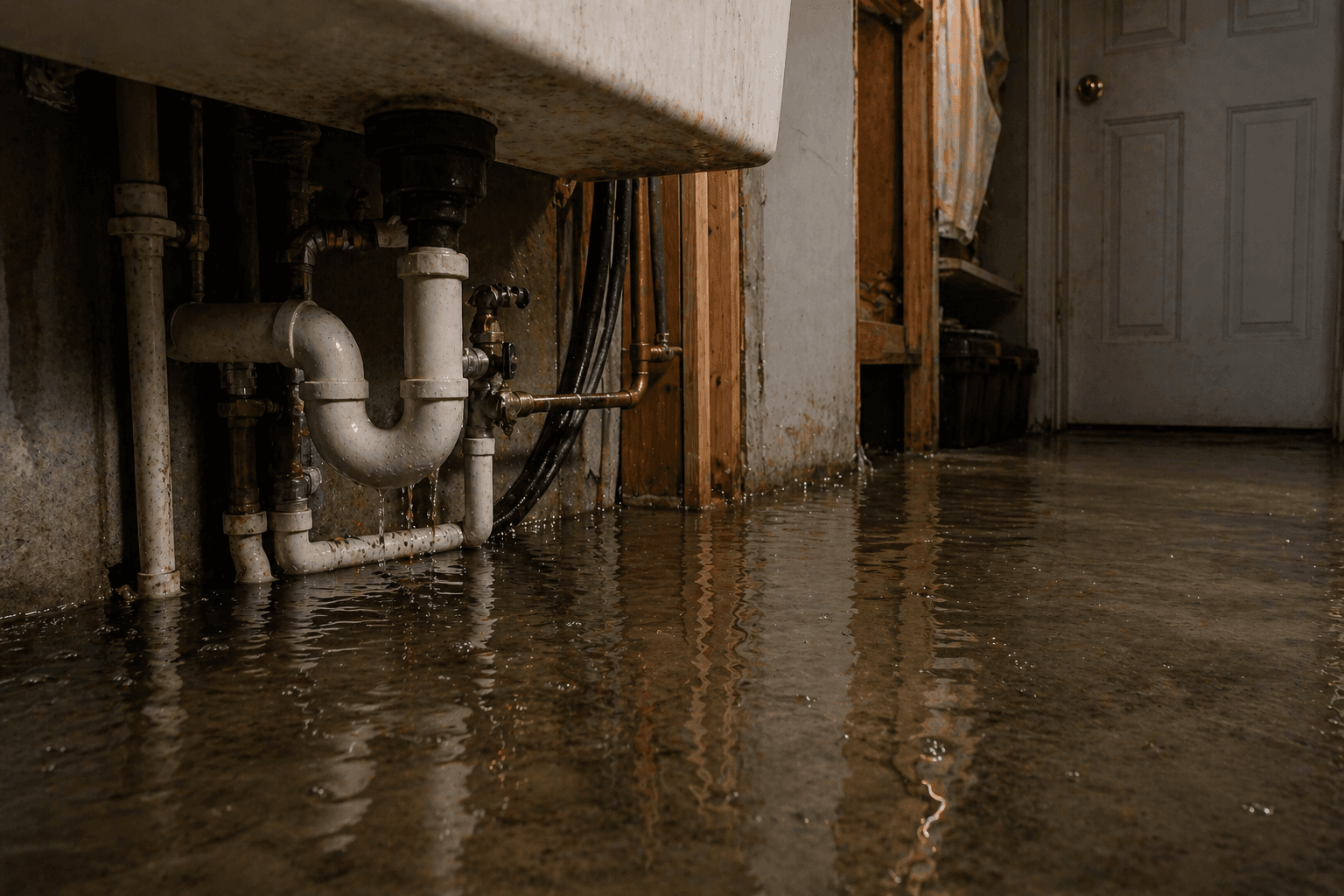 Flooded floor from plumbing emergency